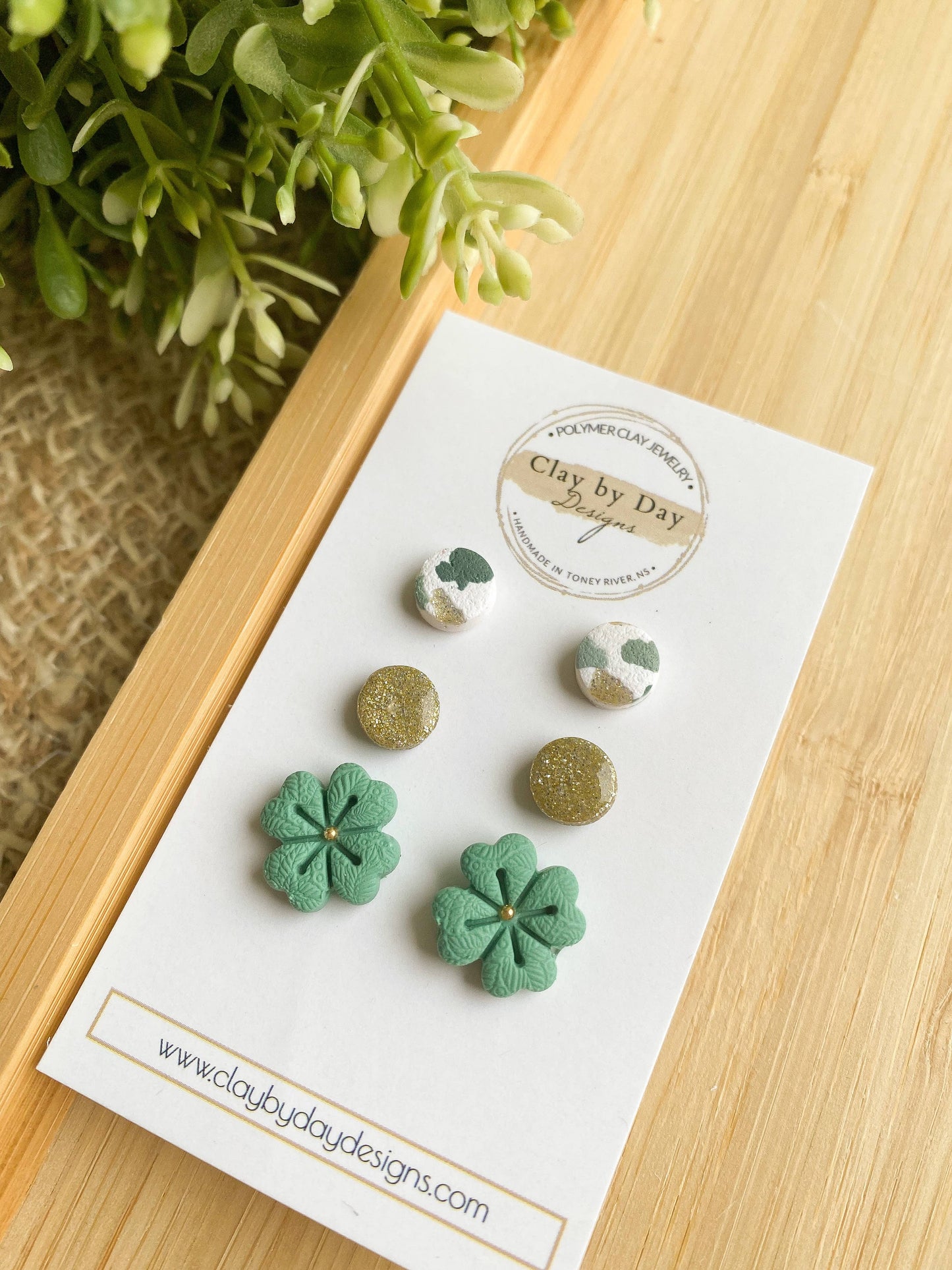 St Patrick’s Clover - Clay Stud Earrings