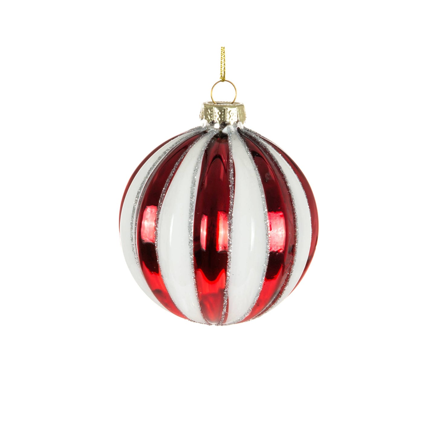 8 CM Red & White Striped Glass Ball Ornament