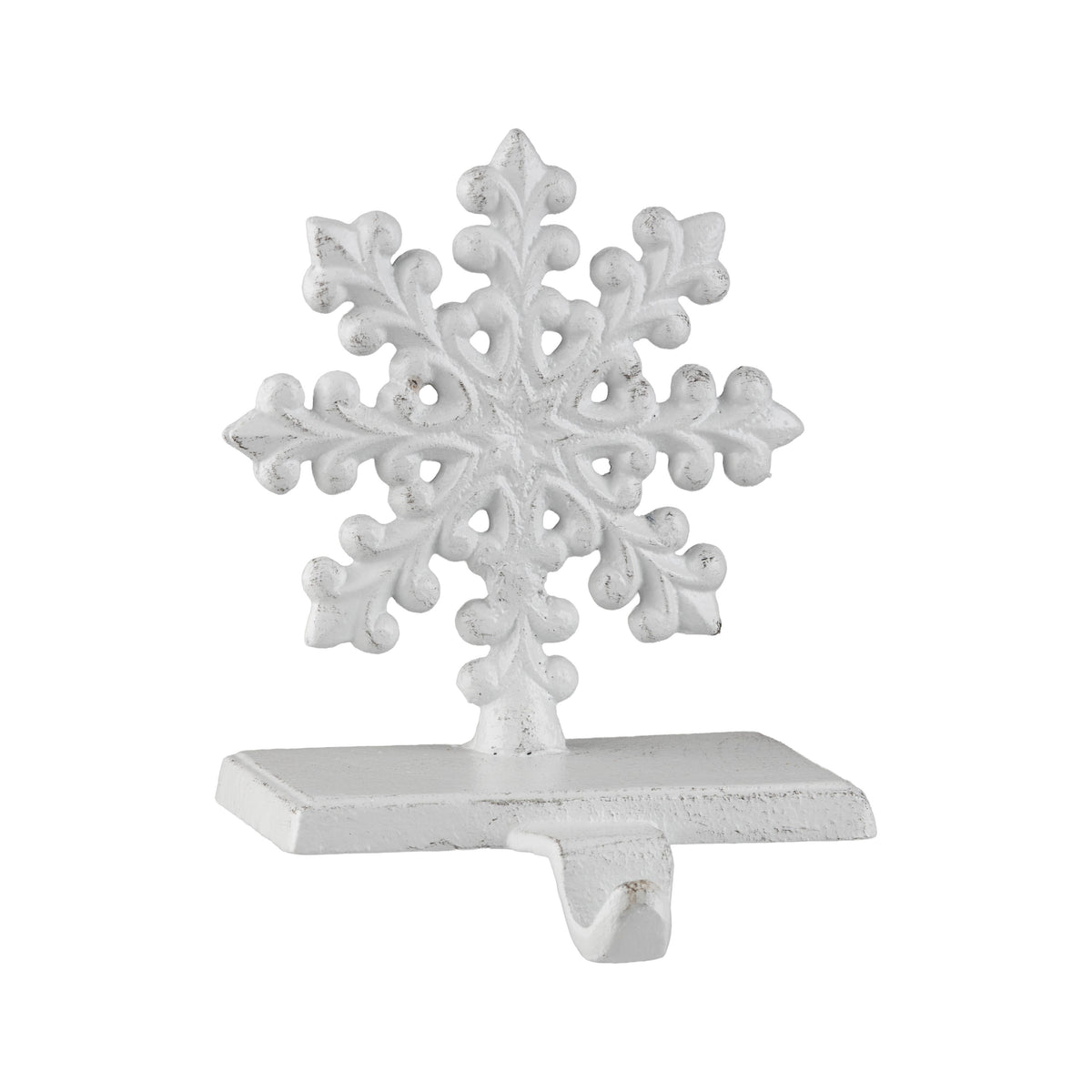 Silver Tree Home & Holiday - A02106:White snowflake cast iron stocking holder, 6.25 in