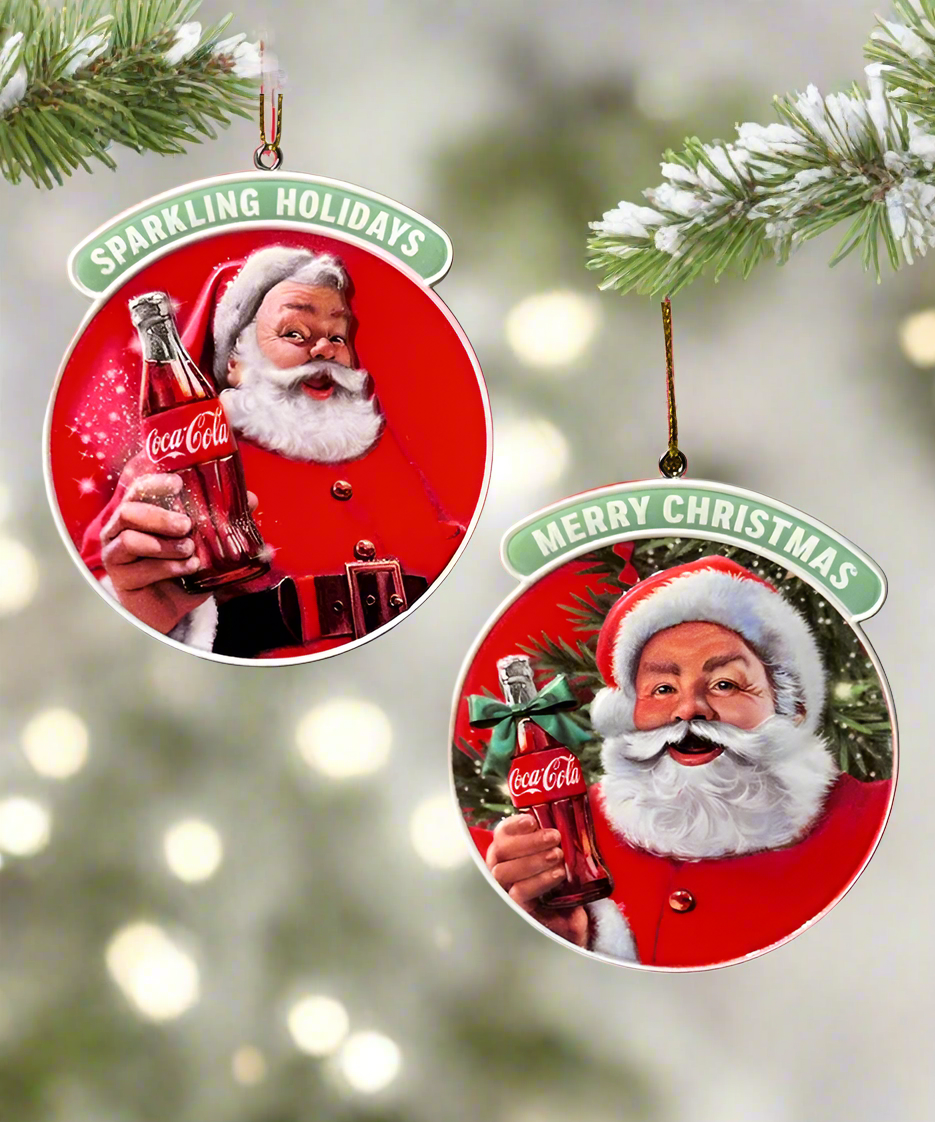 Coca-Cola® 3-D Printed Santa Ornaments, 2 Assorted, Individually Sold