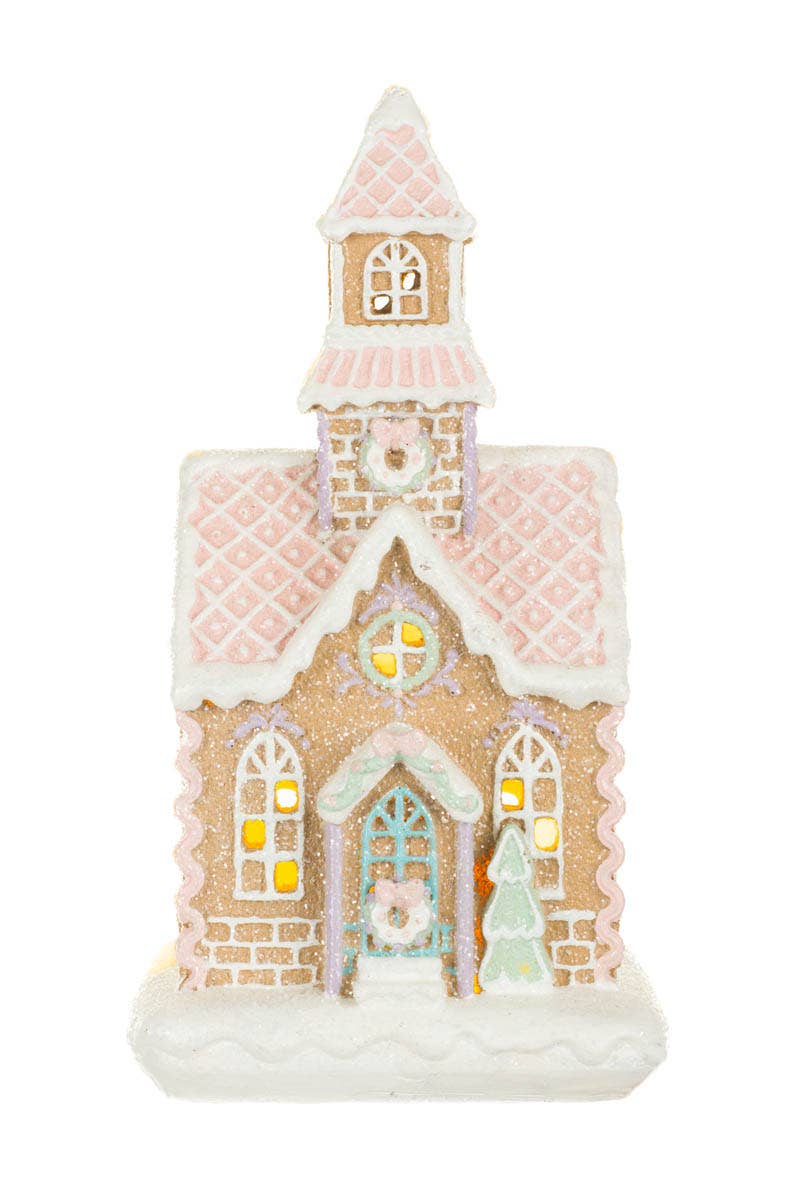 NEW-White/Pink Glittery Led Gingerbread House Display
