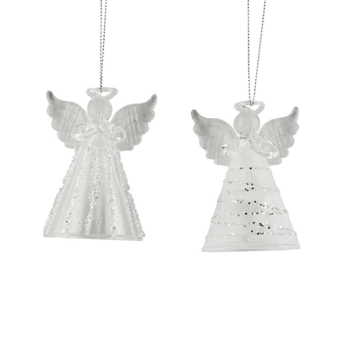 Silver Tree Home & Holiday - A25633:2 Asst'd glass angel mini orn w/silver glitter 3 i