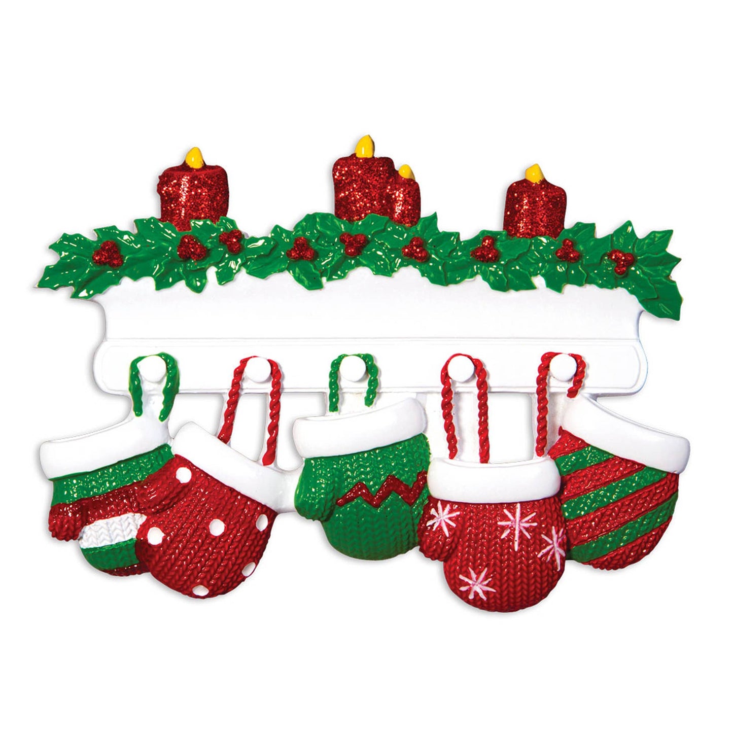 PolarX Ornaments - Red & Green Mitten Family Personalized Ornament: 10
