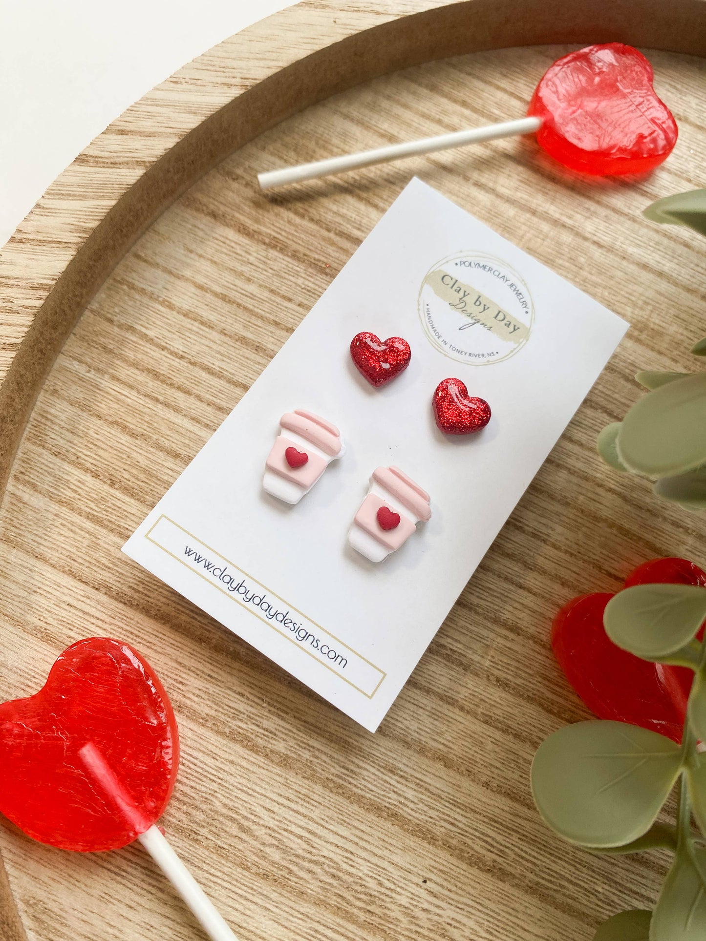 Love You A Latte Studs - Polymer Clay Earrings Valentines
