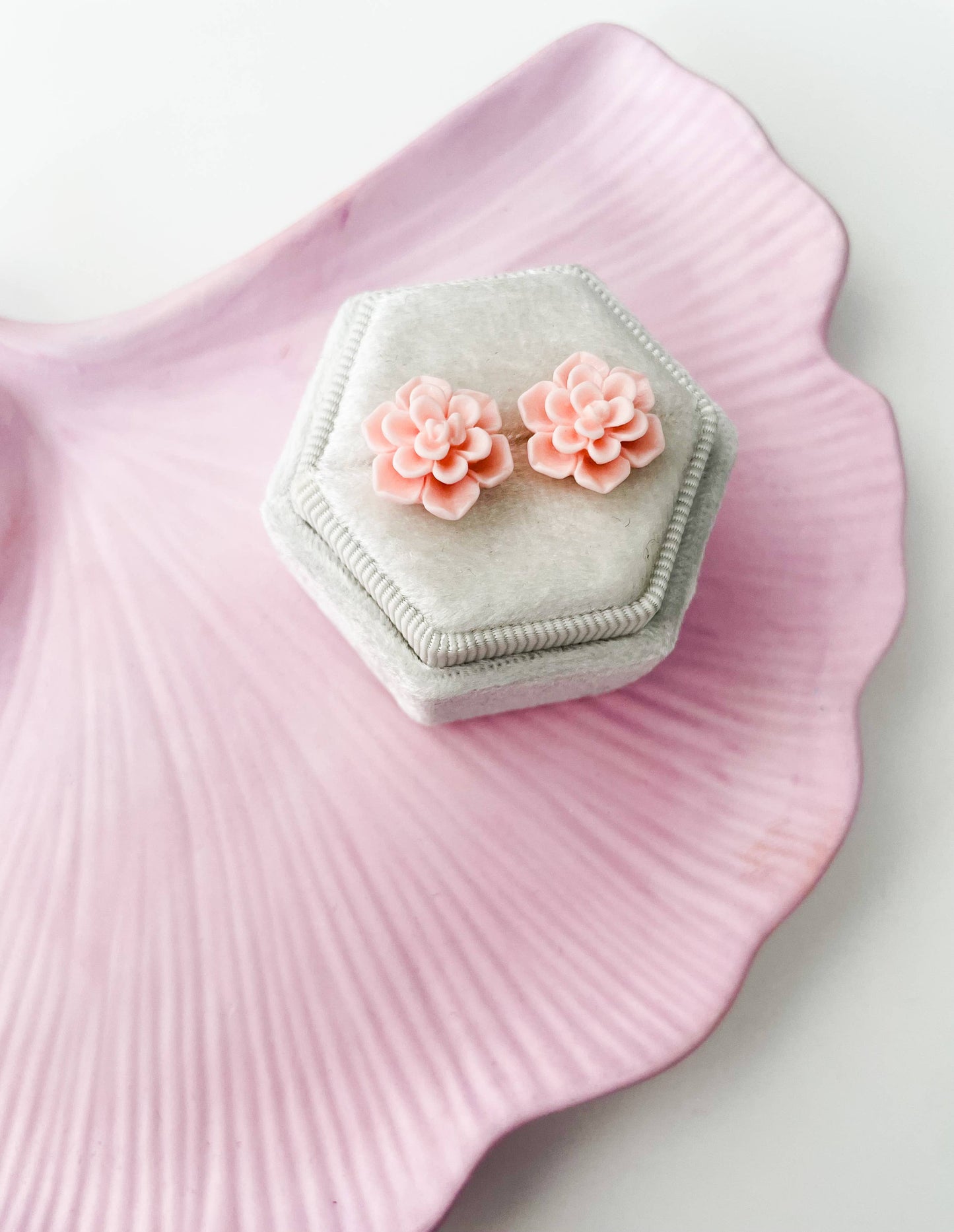 Flower Succulent Earrings , Light Blue and Light Pink (sold individually)