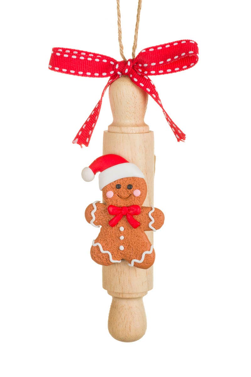 Starlight Collection - NEW-Brown Gingerbread Man Ornament On A Rolling Pin