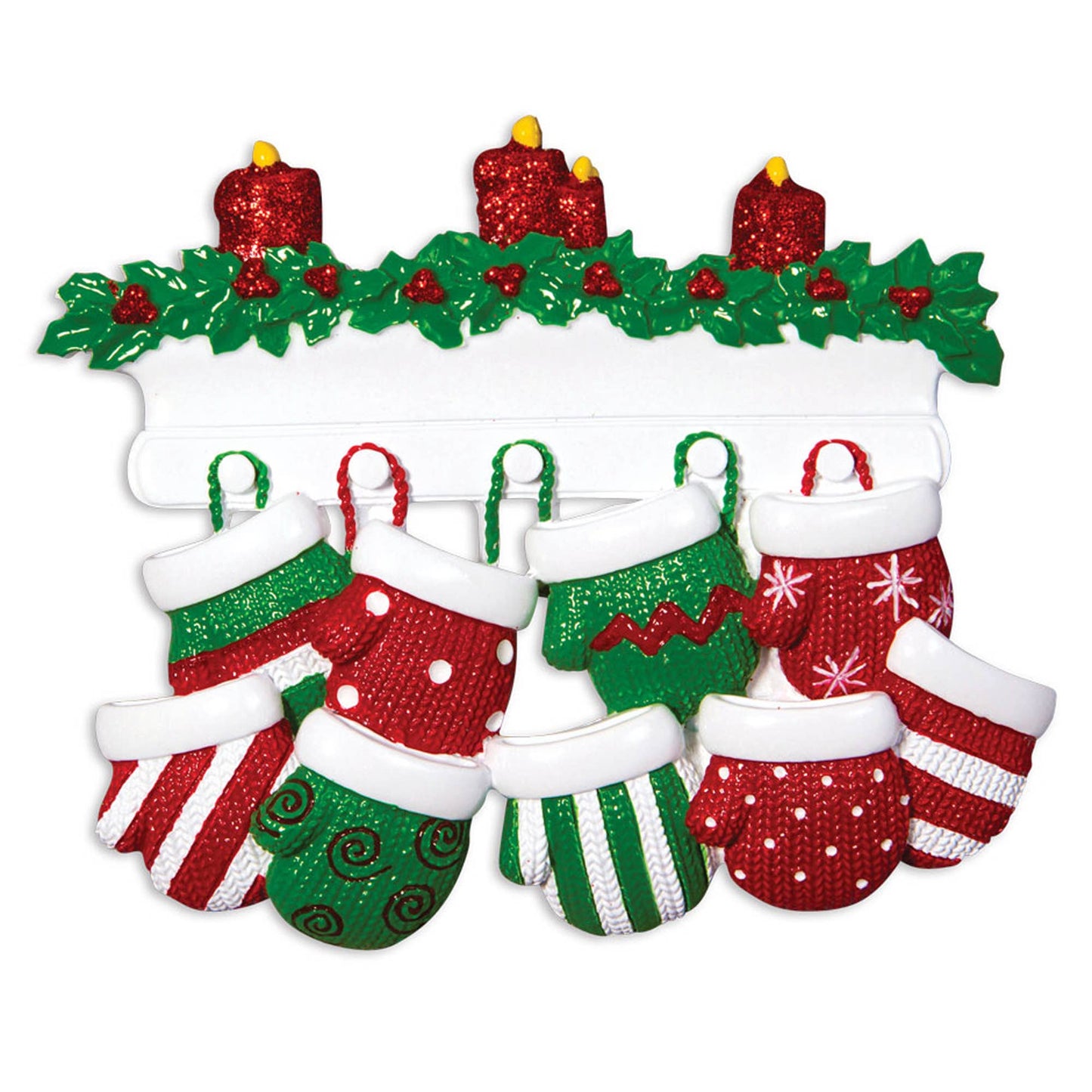 PolarX Ornaments - Red & Green Mitten Family Personalized Ornament: 10
