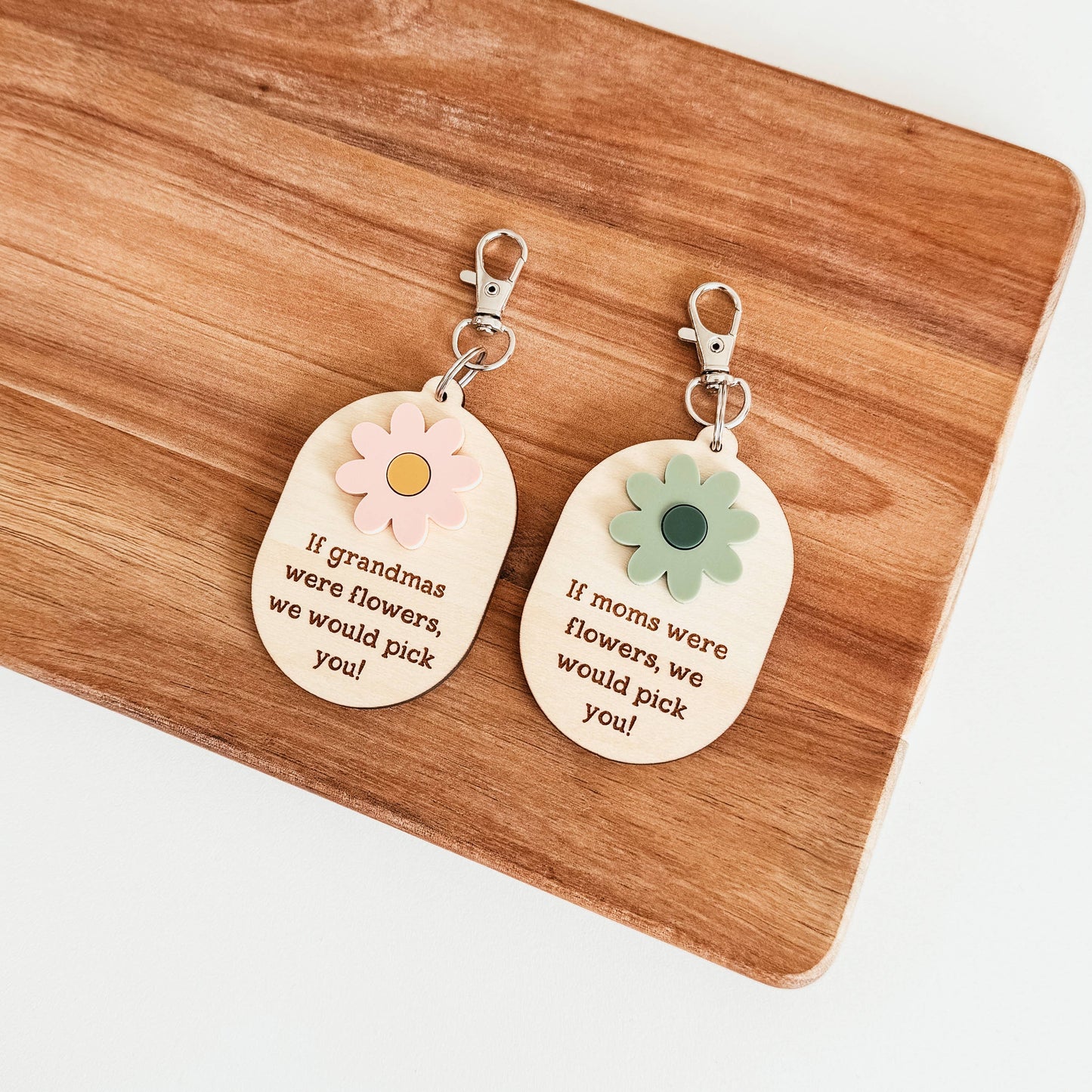 Knotty Design Co. - Daisy 3D Wood and Acrylic Keychain | Mother's Day Keychain: Fern/Sage / If Grandmas Were Flowers