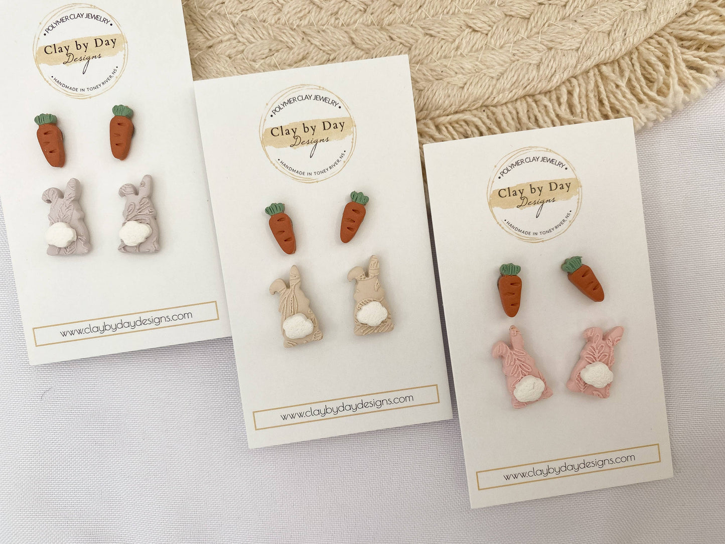 Bunny & Carrot Easter Stud Duo - polymer clay earrings: Beige