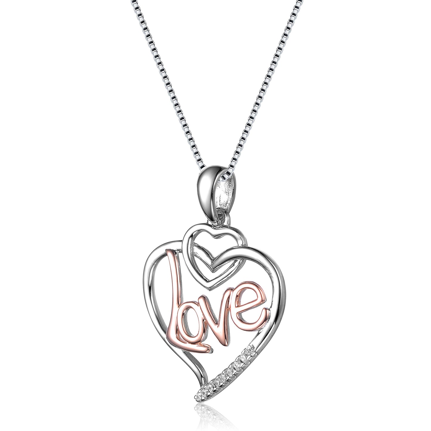 Genevive - LOVE HEART two tone PENDANT(1018-OSE)