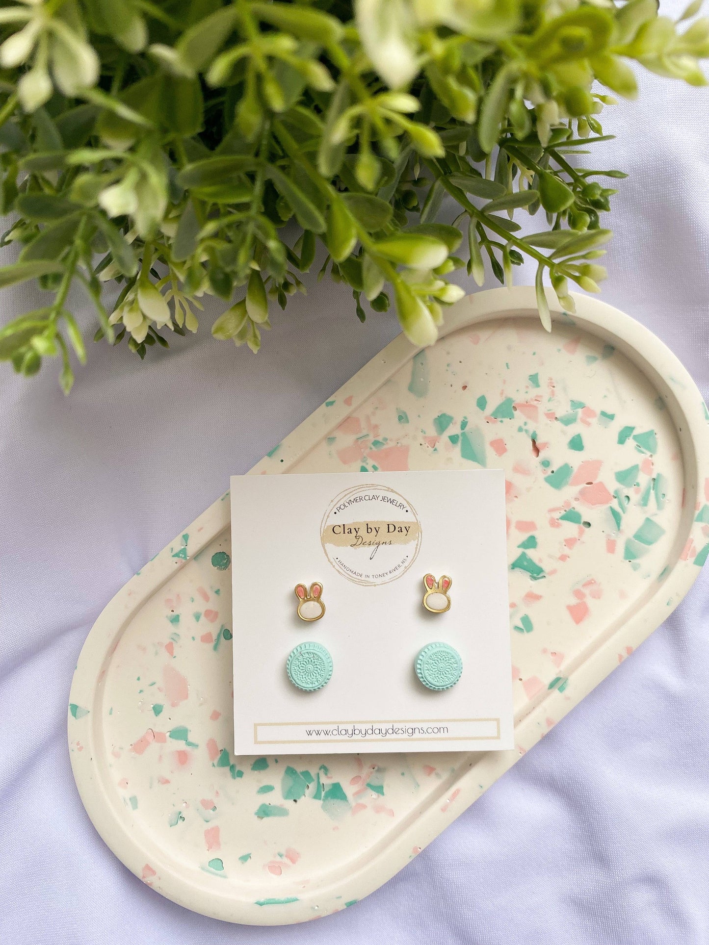 Mini Easter Bunny Stud Duo Earrings - polymer clay