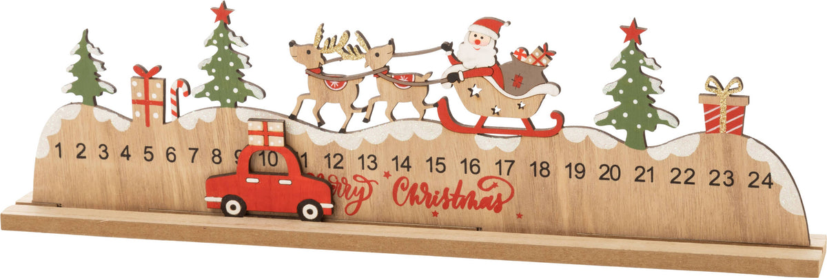 Silver Tree Home & Holiday - A21348:Wood advent calendar, Santa sleigh scene, 17 in