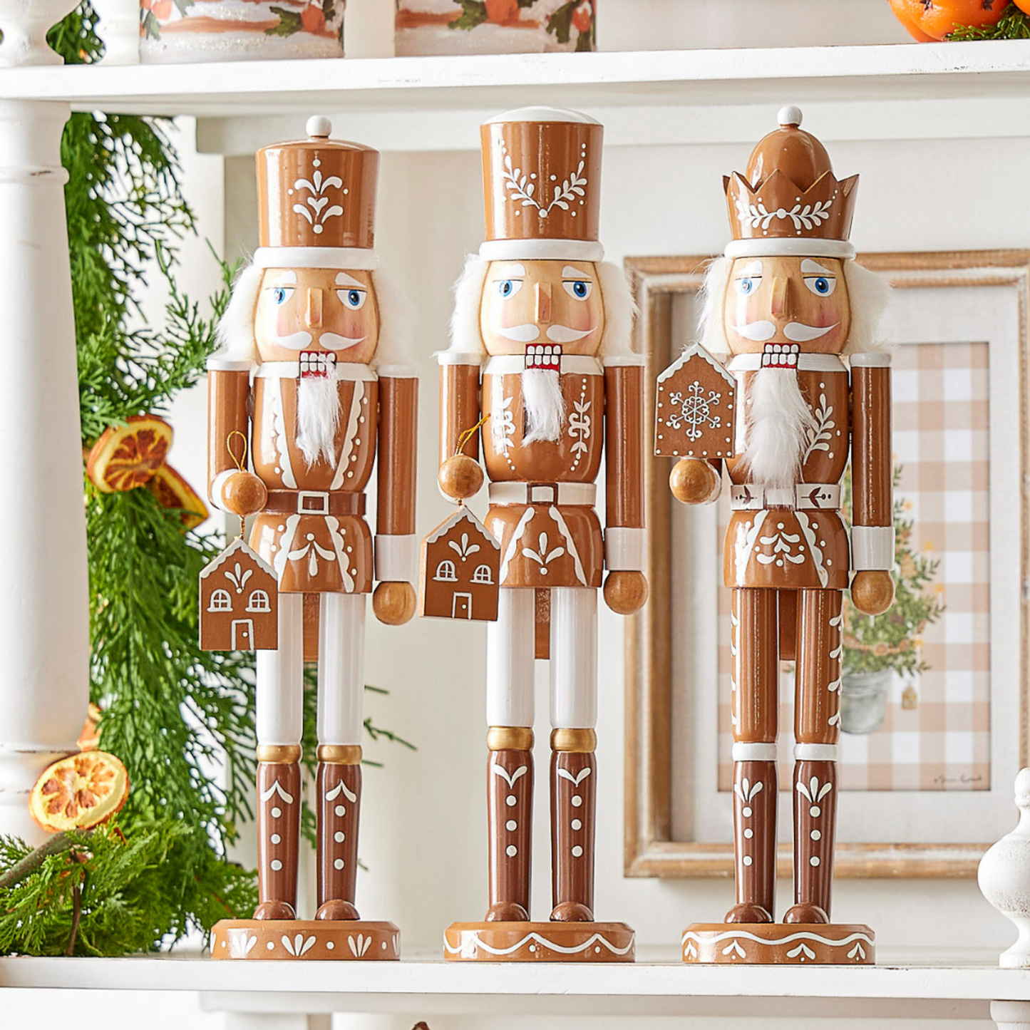 Raz 15.5" Brown and White Wooden Gingerbread Nutcracker Christmas Decoration 4422824, Sold Individually