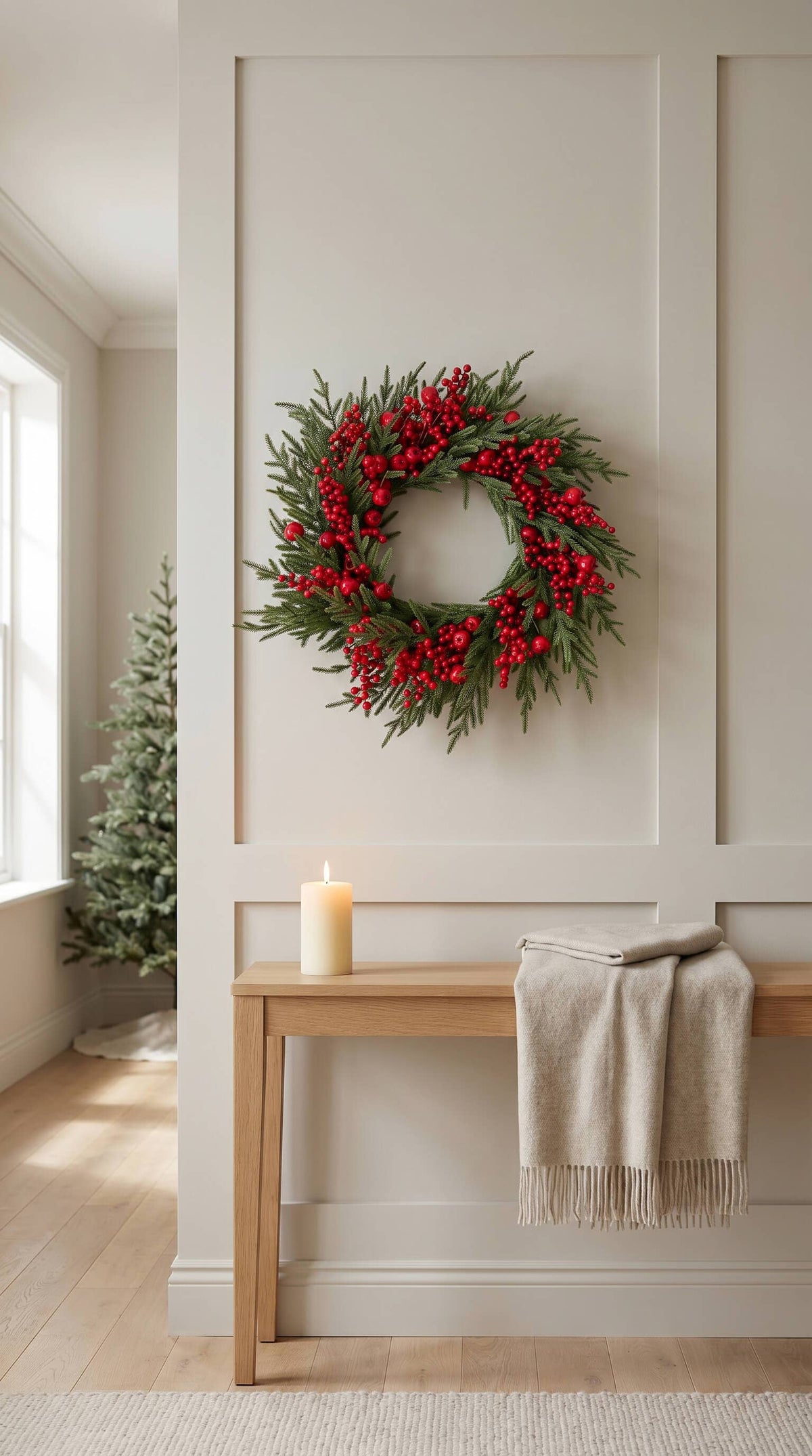 Hycroft Home Decor - Real Touch Christmas Wreath, Red Apple Berry Pine, 24 Inch