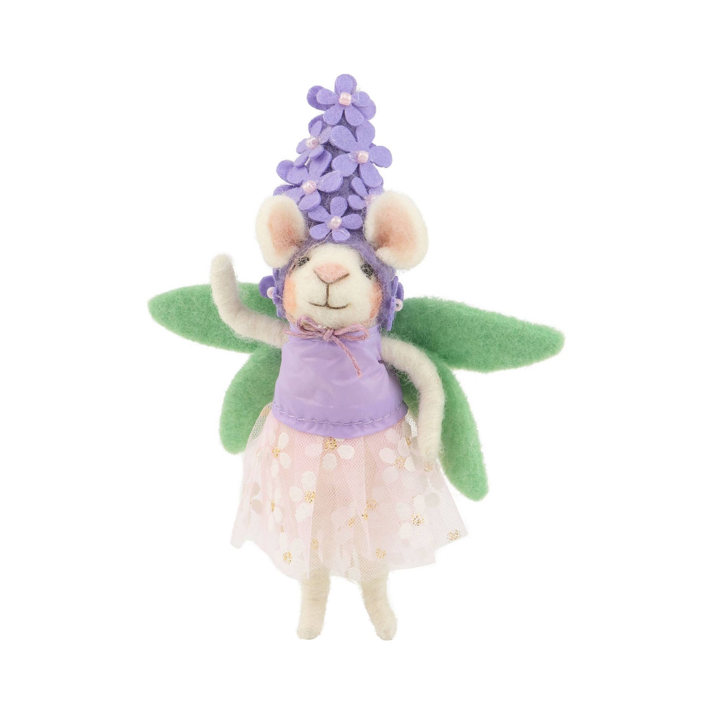 Silver Tree Home & Holiday - Lilac mouse ornament with floral hat and tulle skirt A12764