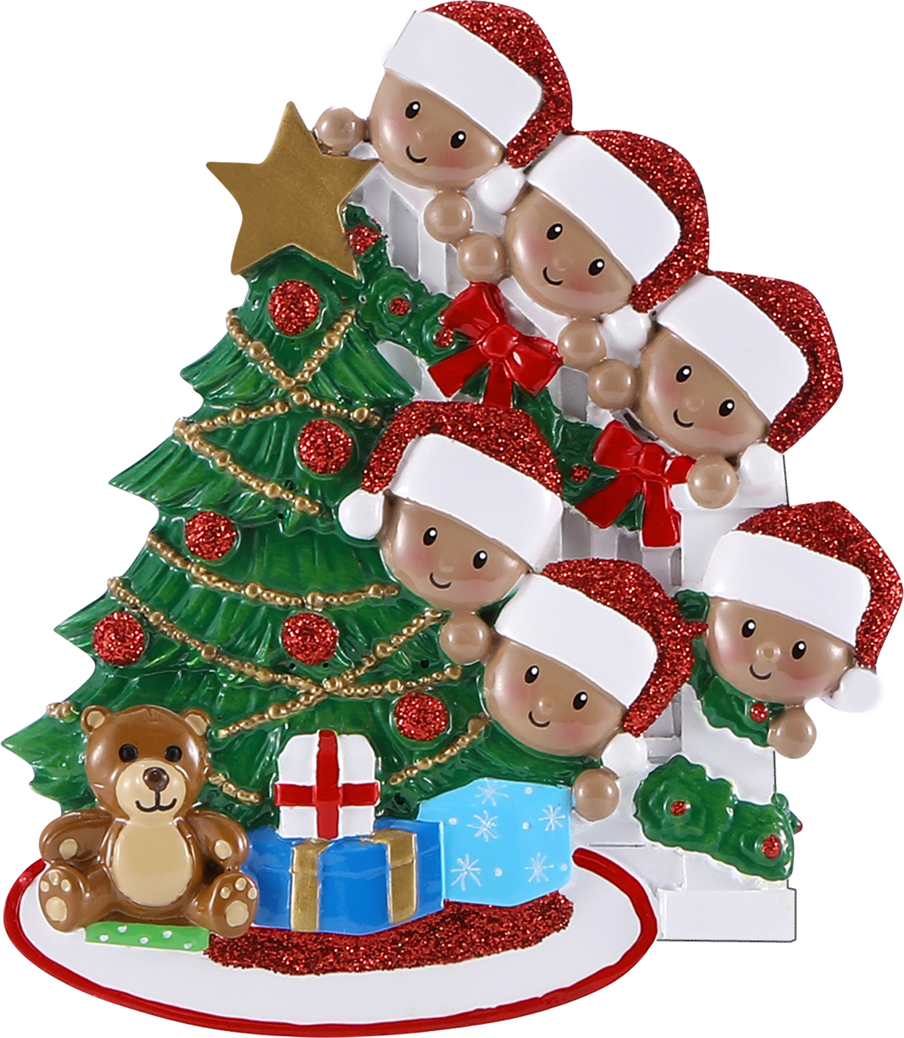 PolarX Ornaments - Dark Skin Peeking Family Personalized Christmas Ornament: 3