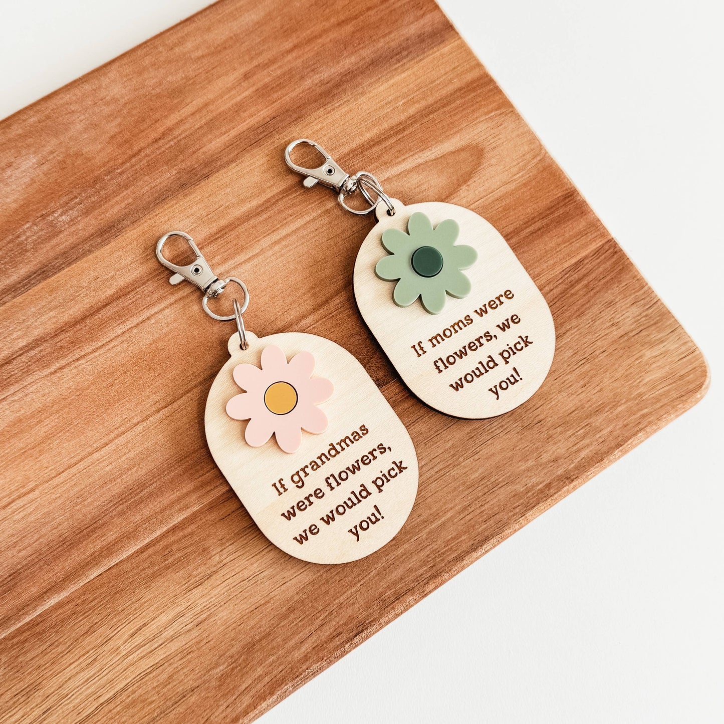 Knotty Design Co. - Daisy 3D Wood and Acrylic Keychain | Mother's Day Keychain: Fern/Sage / If Grandmas Were Flowers