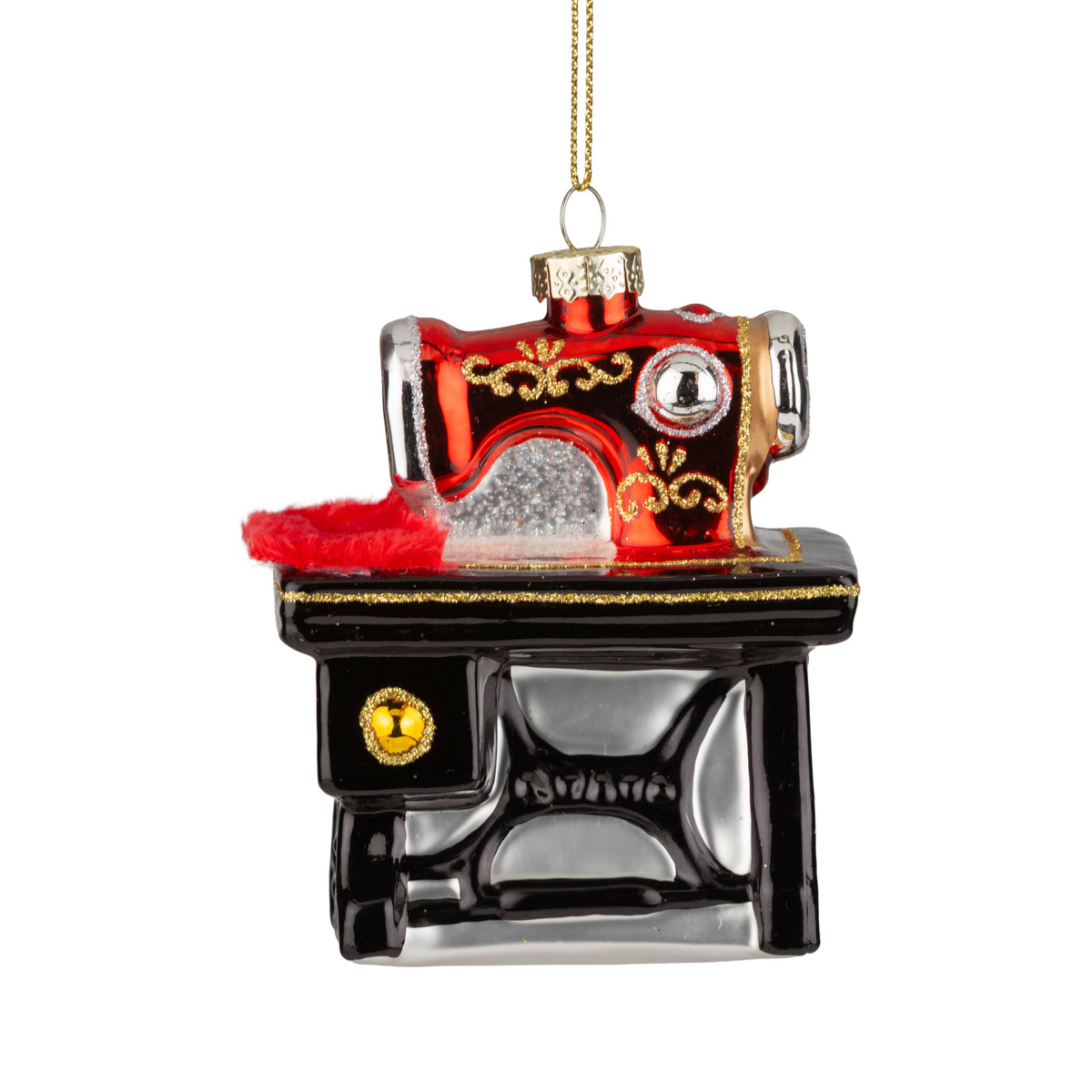 Silver Tree Home & Holiday - A45529:Glass sewing machine ornament, 3.75 in