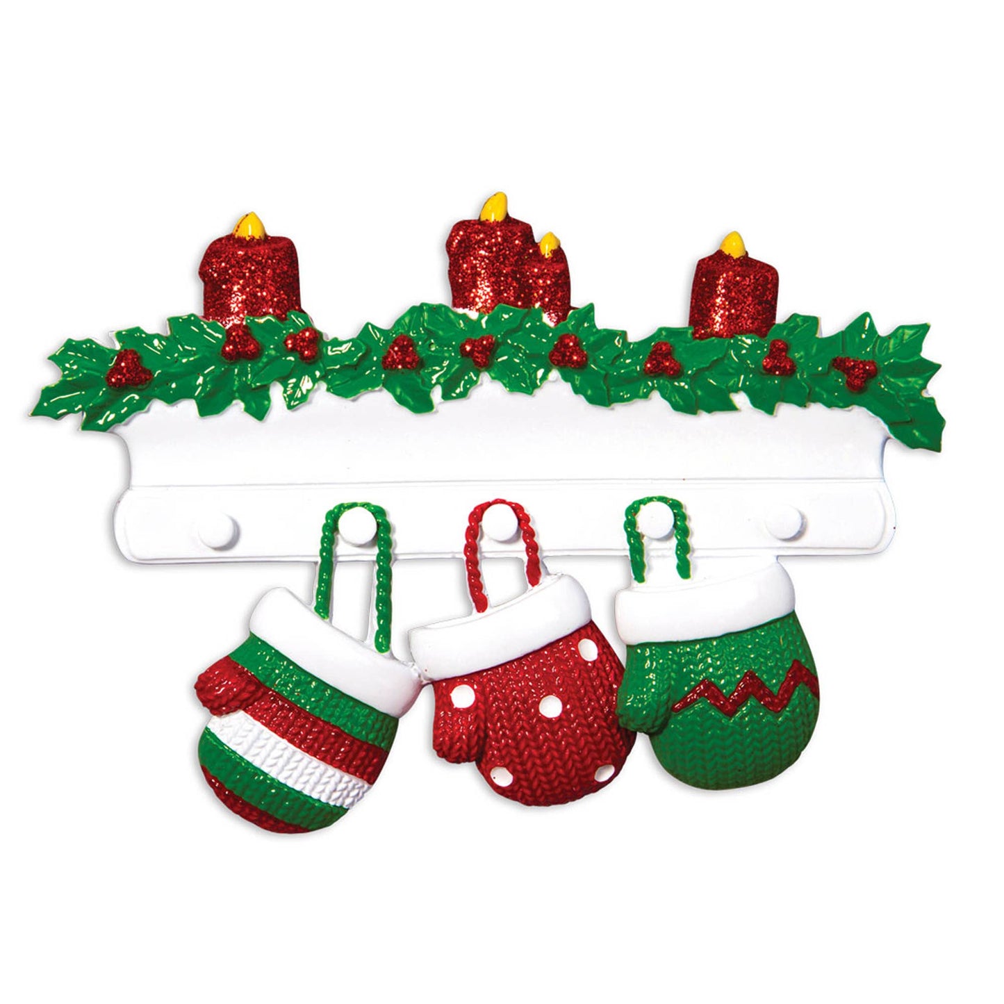 PolarX Ornaments - Red & Green Mitten Family Personalized Ornament: 10