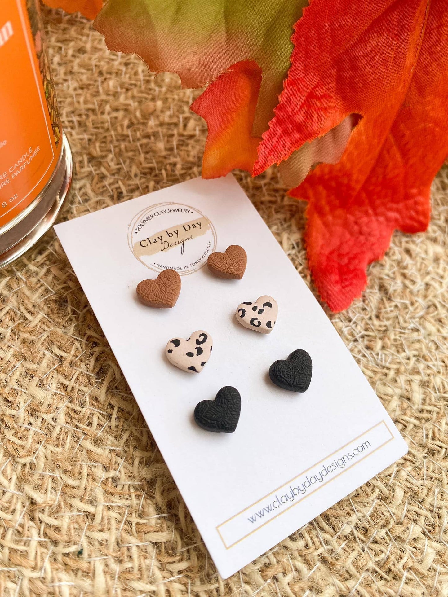 Clay by Day Designs - Neutral Heart Stud Earring Trio