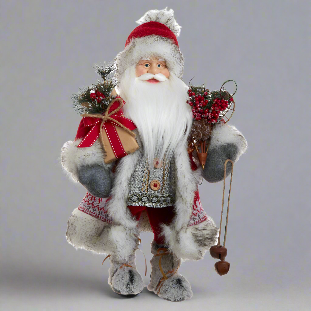 18"RED/WHITE SANTA WITH GIFT GIFT AND BELLS