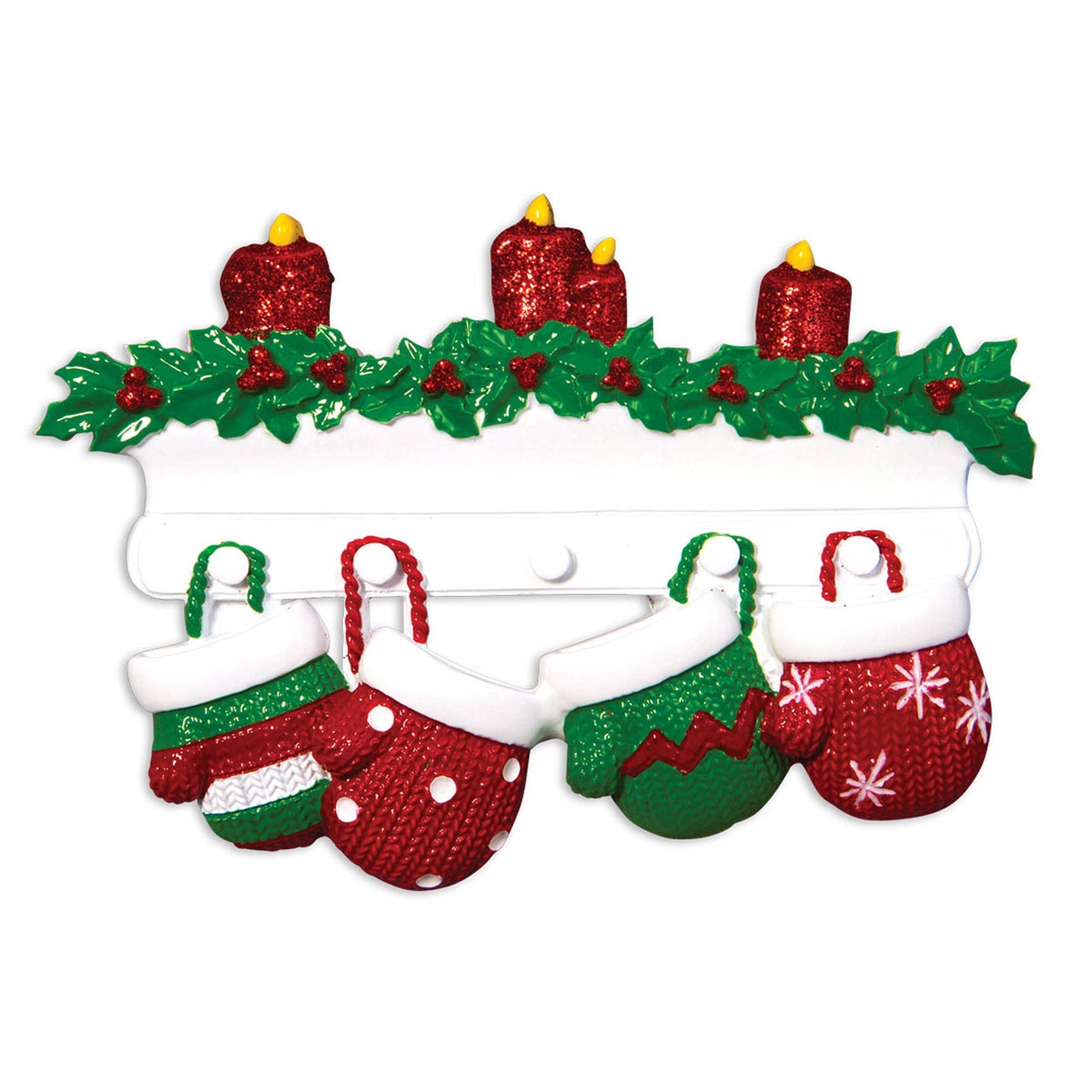 PolarX Ornaments - Red & Green Mitten Family Personalized Ornament: 10