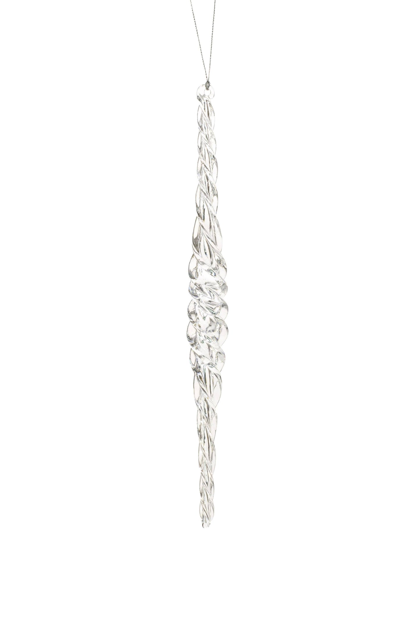 Description: 10.75'' Clear Hanging Long Twisted Icicle Ornament • TRADITIONAL HANDCRAFTING: This product is HANDMADE and carefully constructed to come an amazing decor piece for your holiday collection • PERFECT HANGING ORNAMENT: Lightweight Ornament that will not sag down chrismtas tree branches • TREE DECOR: A great Christmas Tree Ornament that is a hallmark type of beauty.