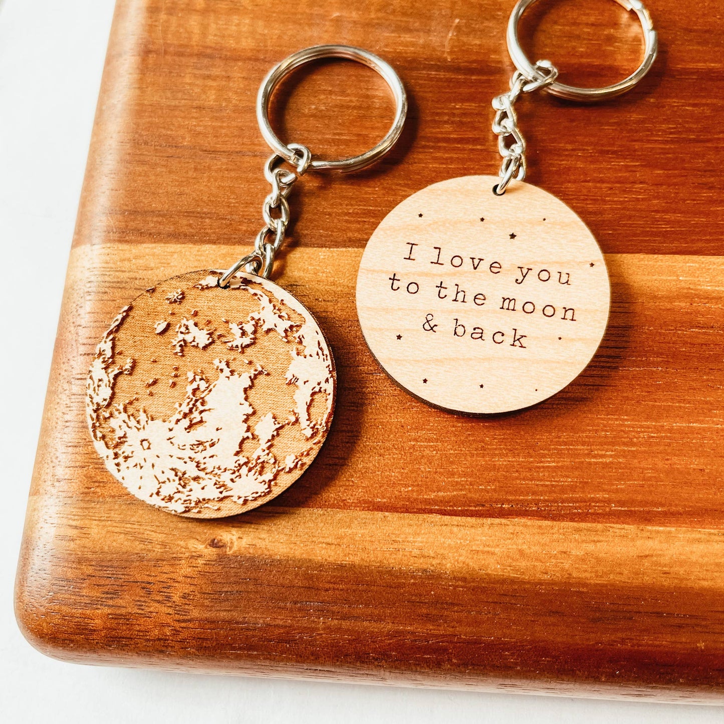 Knotty Design Co. - I Love You To The Moon And Back Wooden Keychain