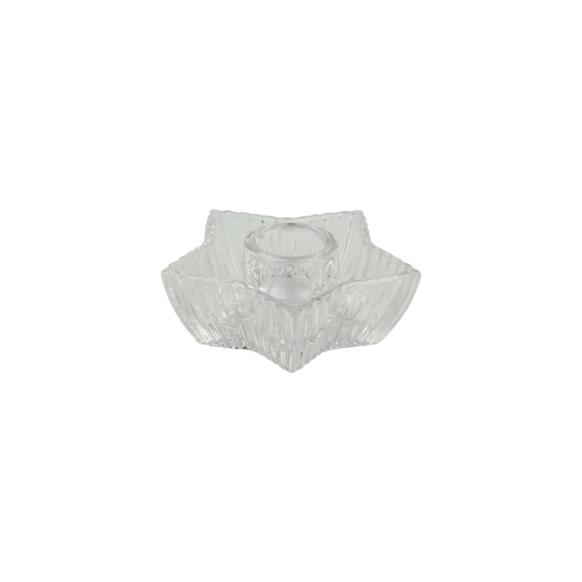 Silver Tree Home & Holiday - A00006:Glass star-shaped clear taper holder, 3.5 in