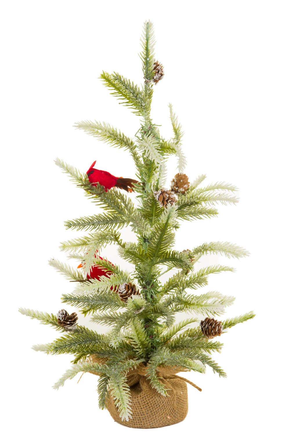 Green Tabletop Tree with Cardinals