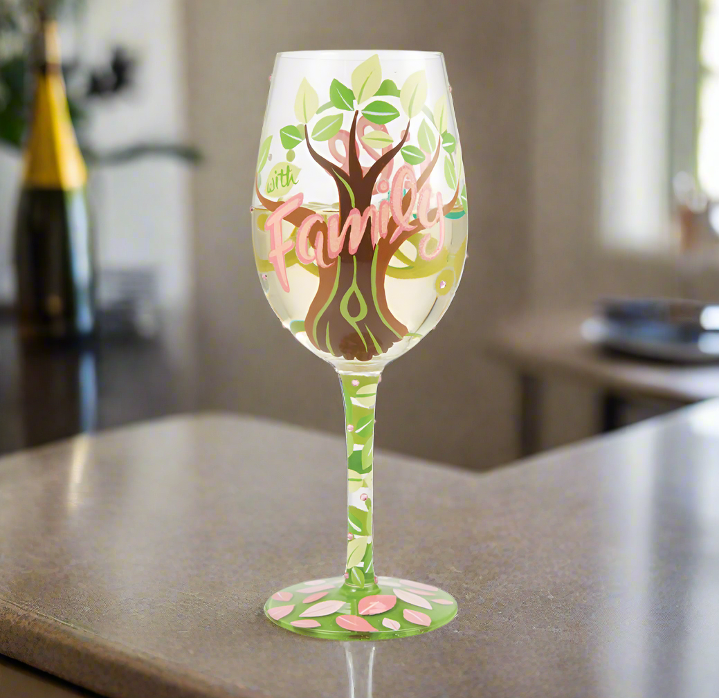 LIFE WITH FAMILY HAND PAINTED WINE GLASS