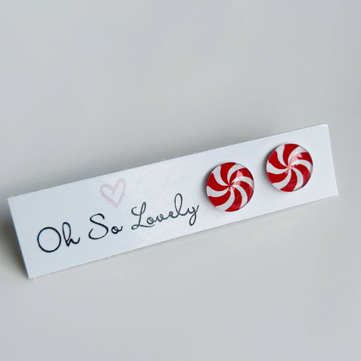 Oh So Lovely - Red Candy Swirl Christmas Stud Earrings