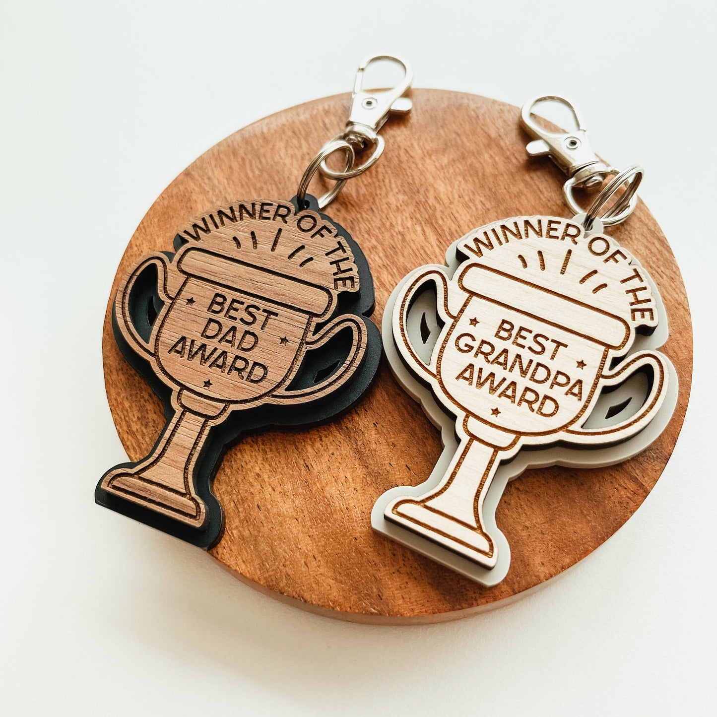 Knotty Design Co. - Best Dad/Grandpa Award Wood And Acrylic Keychain: Black / Dad / Walnut (Dark)