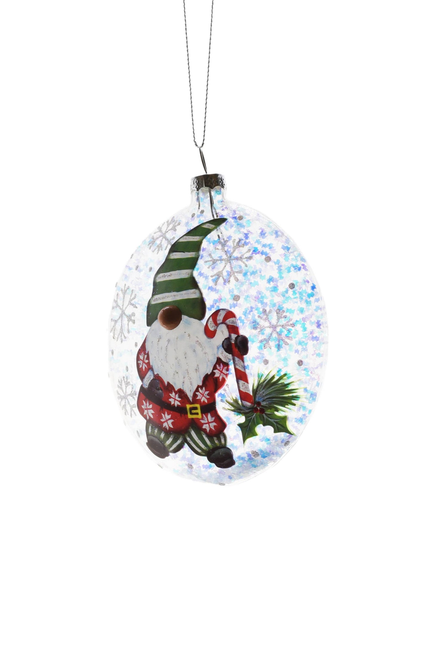 Starlight Collection - Clear Glittery Ball Ornament with Gnome and Christmas Tree