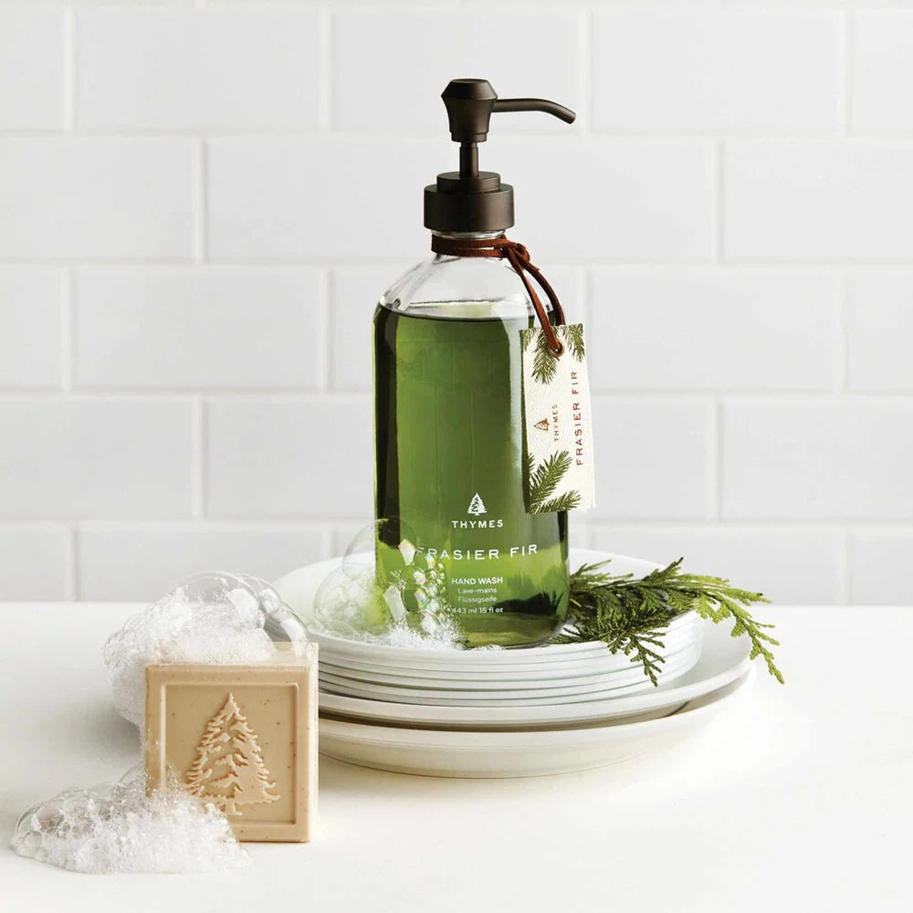 This beautiful glass bottle comes complete with a fabric hang tag to create an elevated sink-side piece that gently cleanses and moisturizes hands.