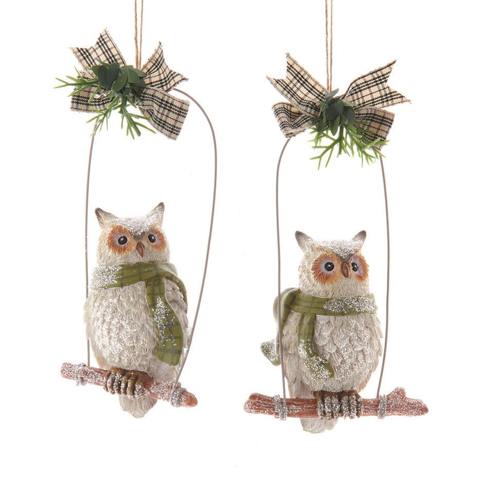 4.25"RESIN OWLS W/SCARF ORN 2/A