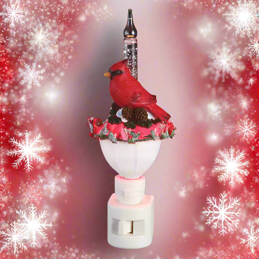 6 Inch Cardinal with Holly Bubble Night Light by Roman #165038