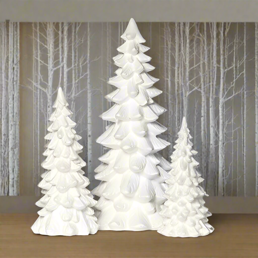 6-11.75"H 3PIECE SET WHITE TREES
WITH WHITE GLITTER