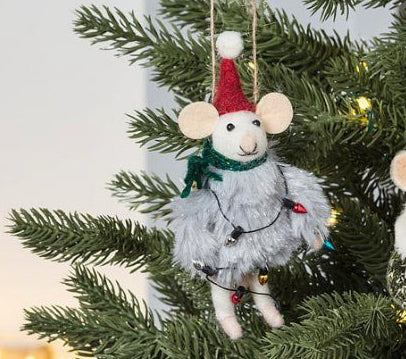 Winter Mouse Ornament, Ski Poles