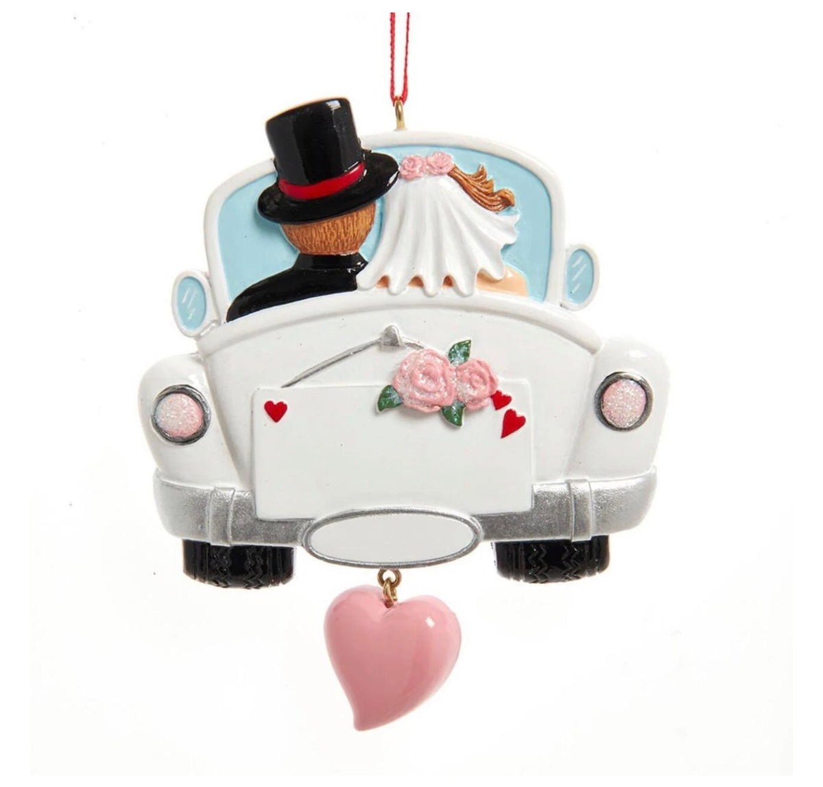 Wedding Couple In Car Ornament For Personalization