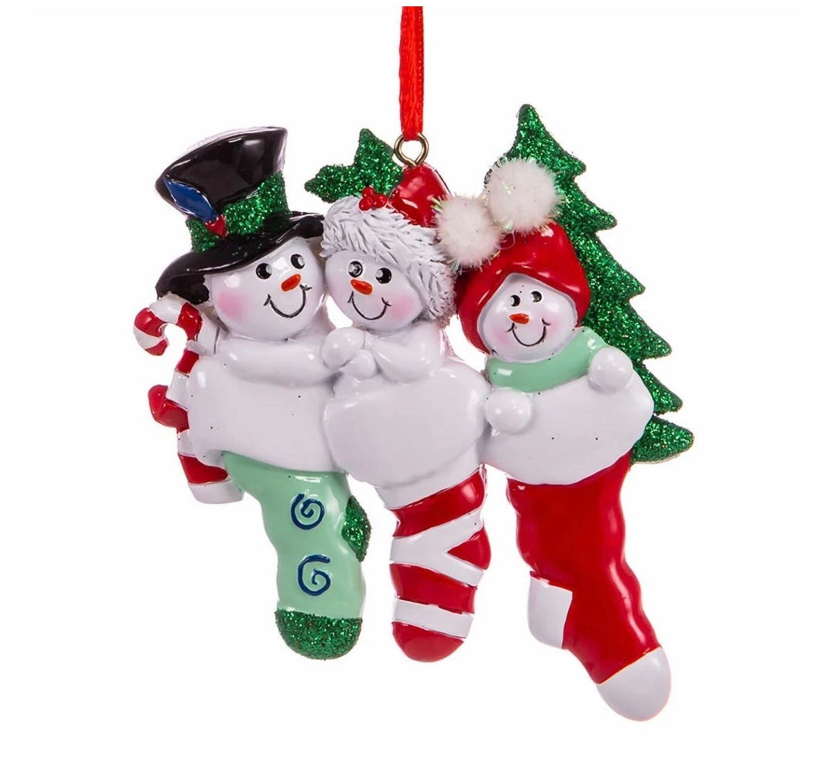 Snowman Stocking Family of 3 Ornament For Personalization