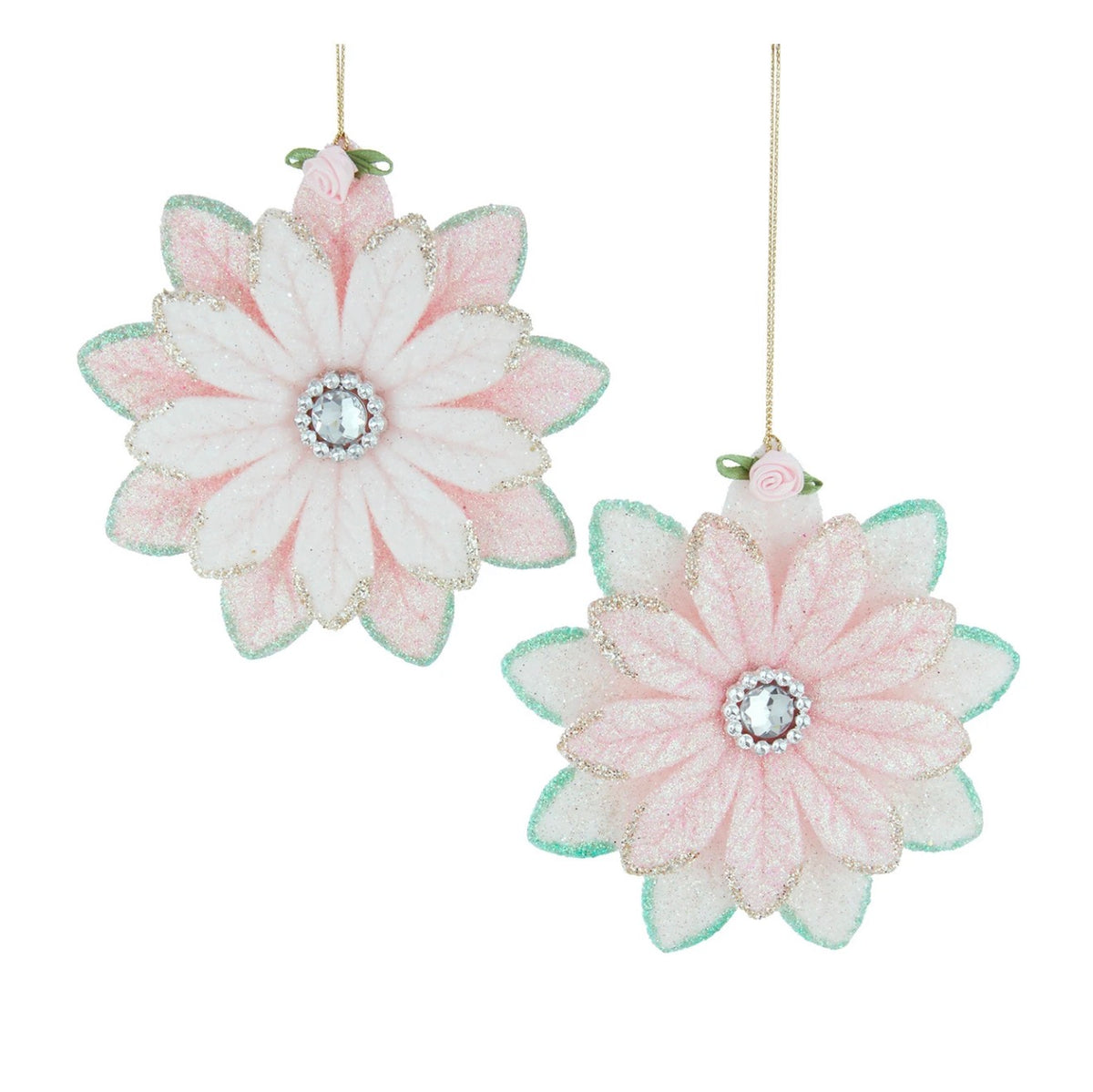 Pink & Green Poinsettia Ornaments, 2 Assorted (sold individually) #T4025