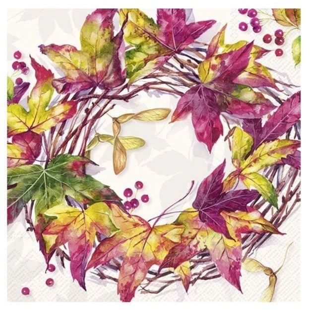 LUNCH PAPER NAPKINS- FOREST WREATH (cream) by IHR