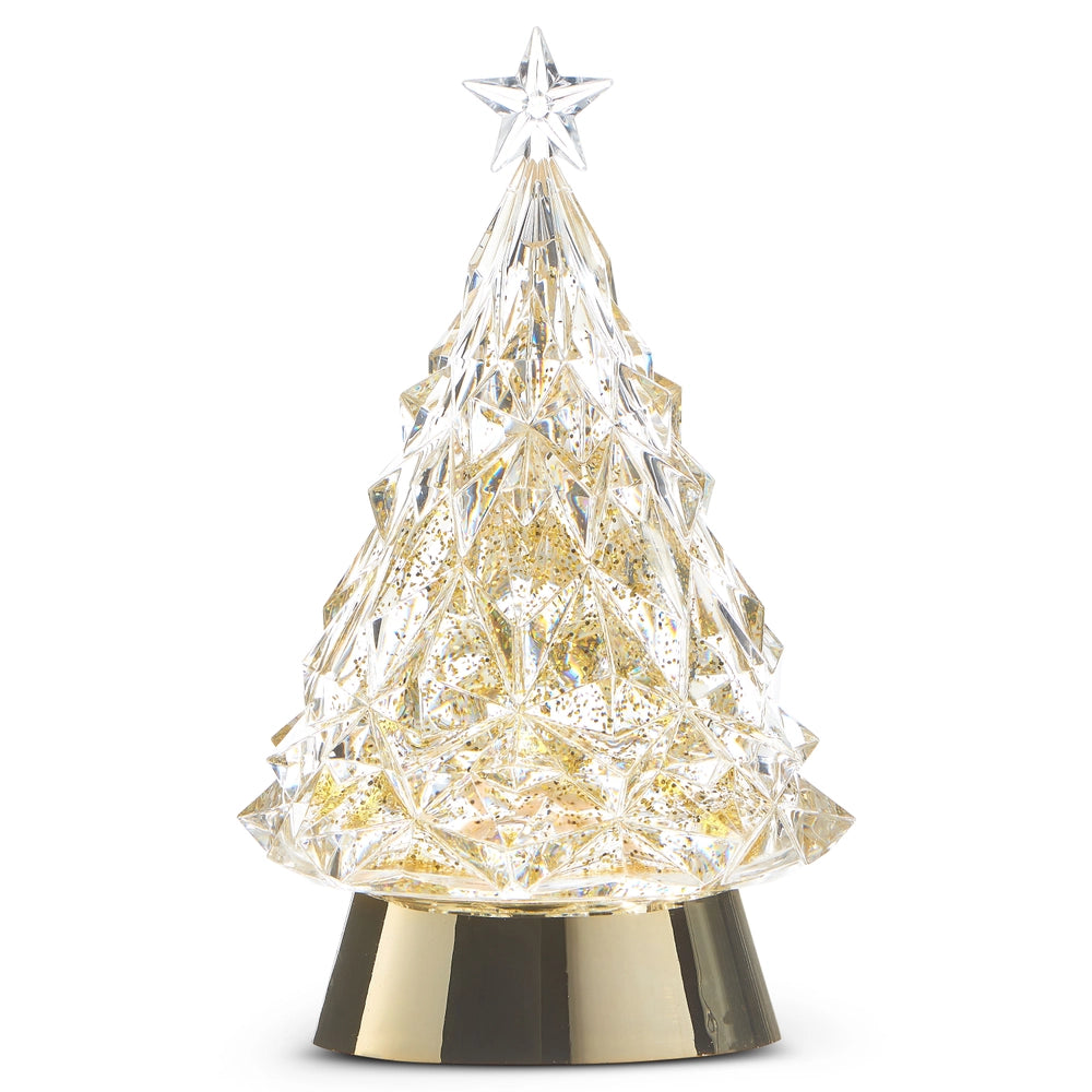 8.5" Lighted Tree With Gold Swirling Glitter