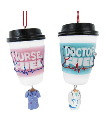 Doctor & Nurse Fuel Coffee Cup Ornaments, 2 Assorted (sold individually)