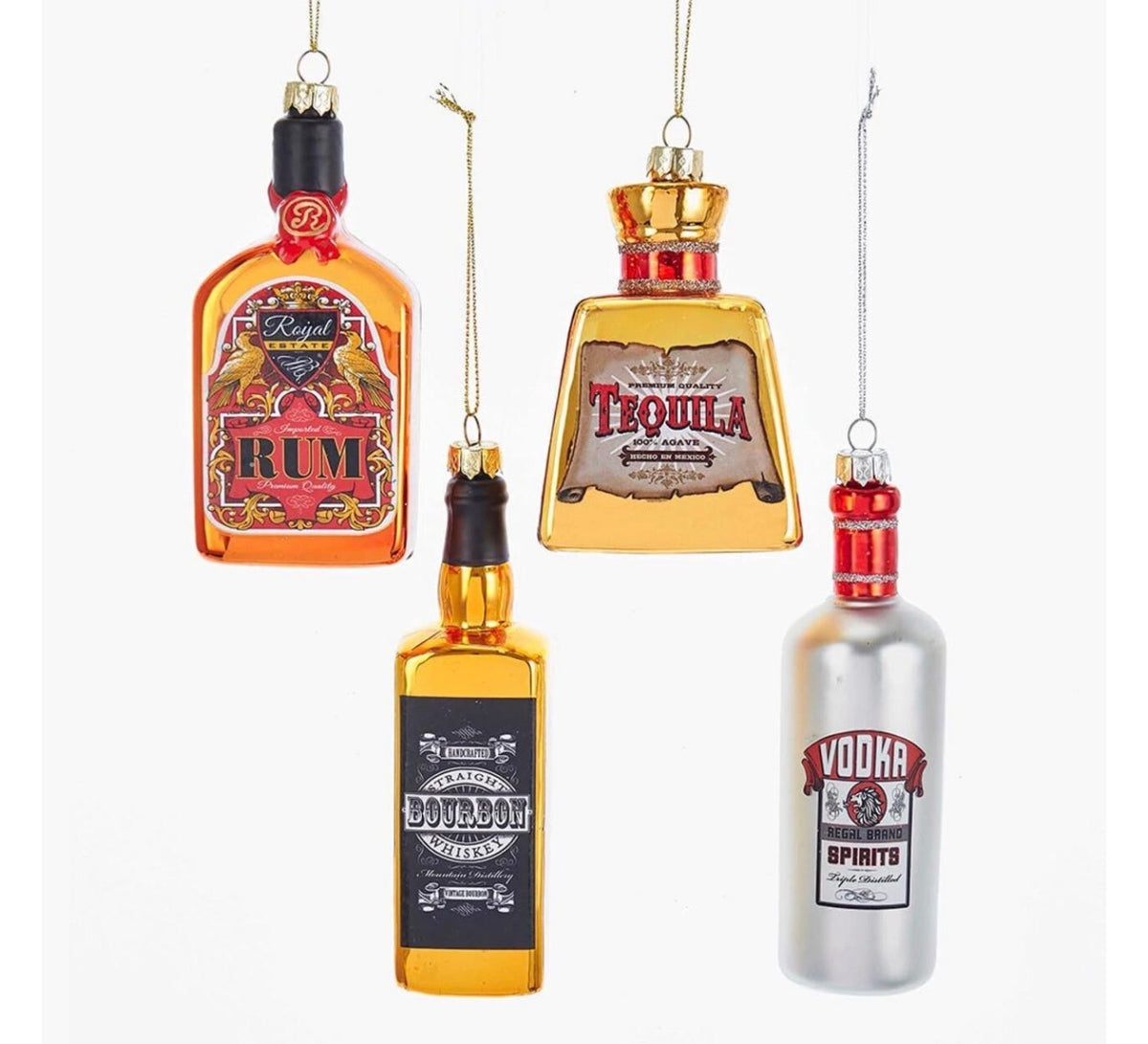 Glass Alcohol Bottle Ornaments, 4 Assorted (sold individually)