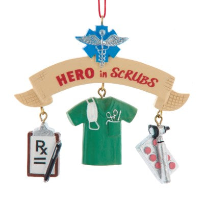 4"RESIN "HERO IN SCRUBS" DANGLE ORNAMENT