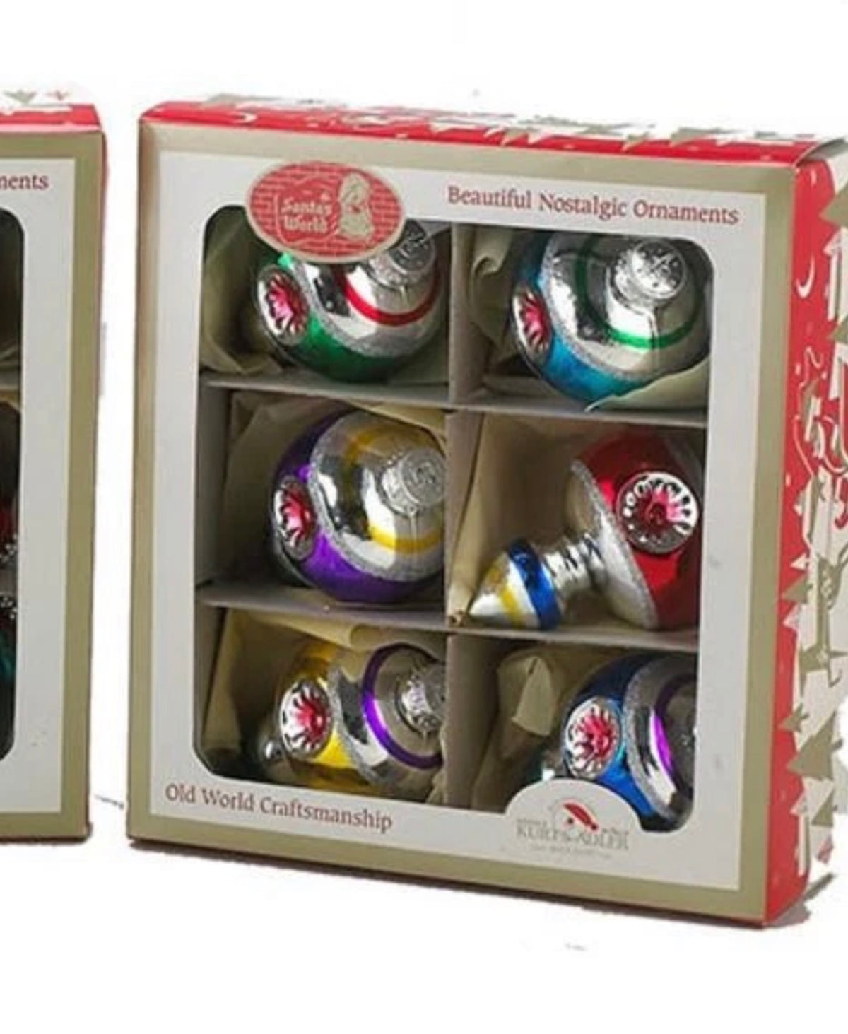 KURT ADLER 3" EARLY YEARS SET OF 6 GLASS STRIPED REFLECTOR ORNAMENTS FINIAL G1406