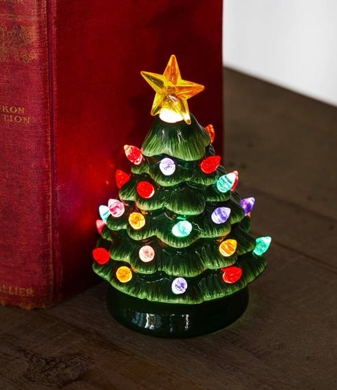 Heartfelt Cheer LED Table Decor Ceramic Mini Tree Color Changing, 5"