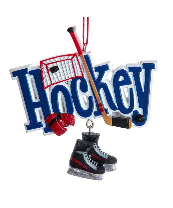 This "Hockey" ornament from Kurt Adler is a festive addition to our holiday décor or Christmas tree. It features a hockey net, skates, stick and gloves. 3.75 Inches
UPC 086131826696